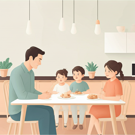 Family sharing a meal at a kitchen table